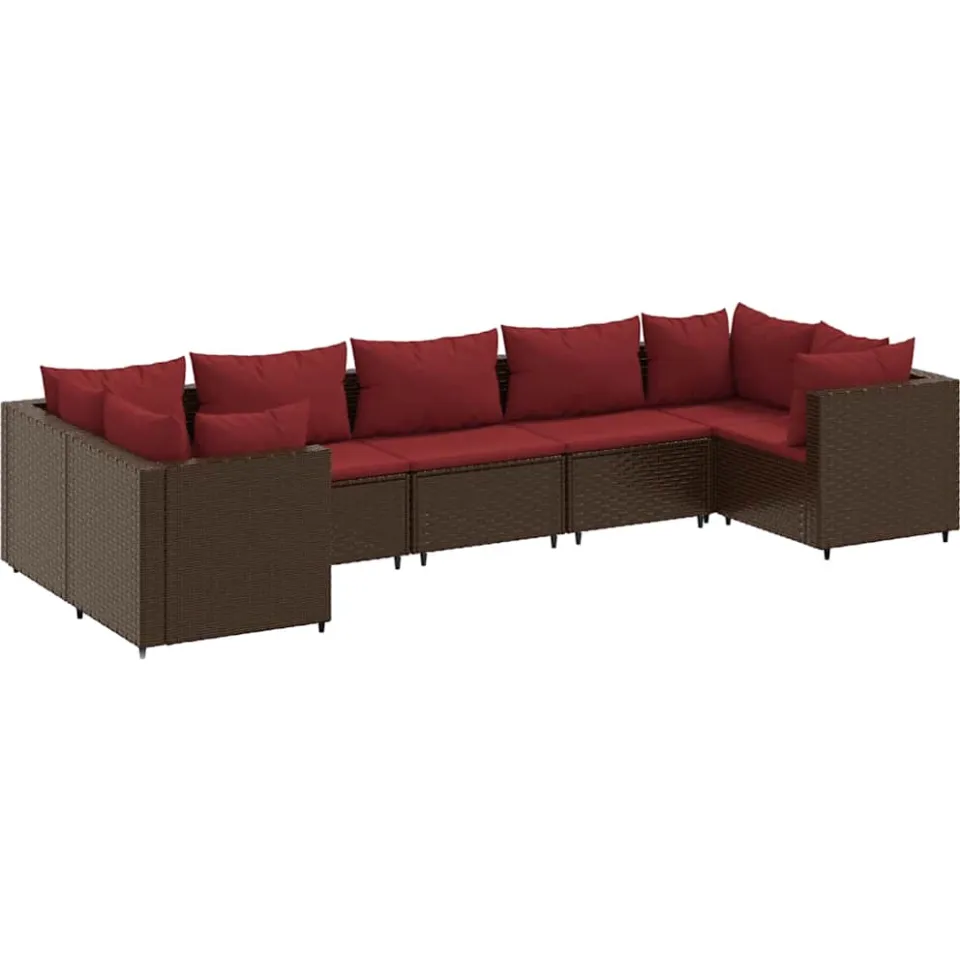 vidaXL 7-delige Loungeset met kussens poly rattan bruin, foto 3