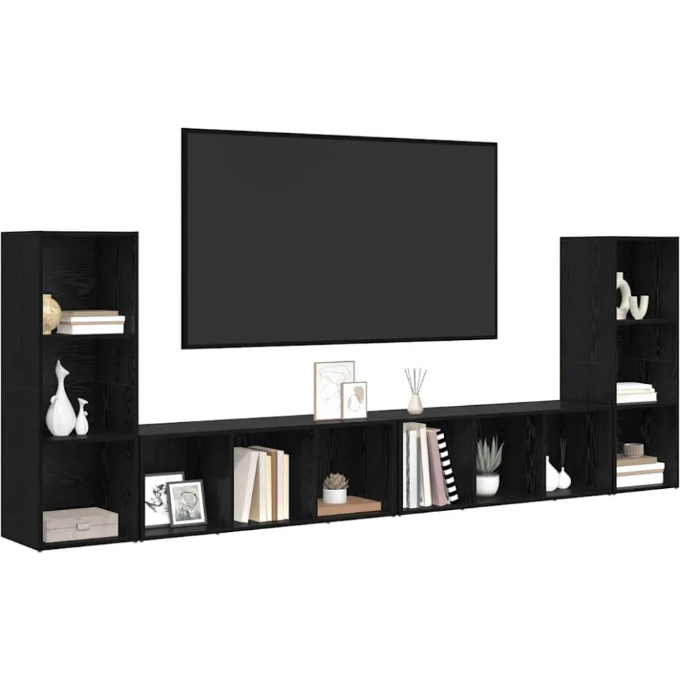 vidaXL Tv-meubelset 4 st 37 x 35 x 107 cm Zwart Eiken