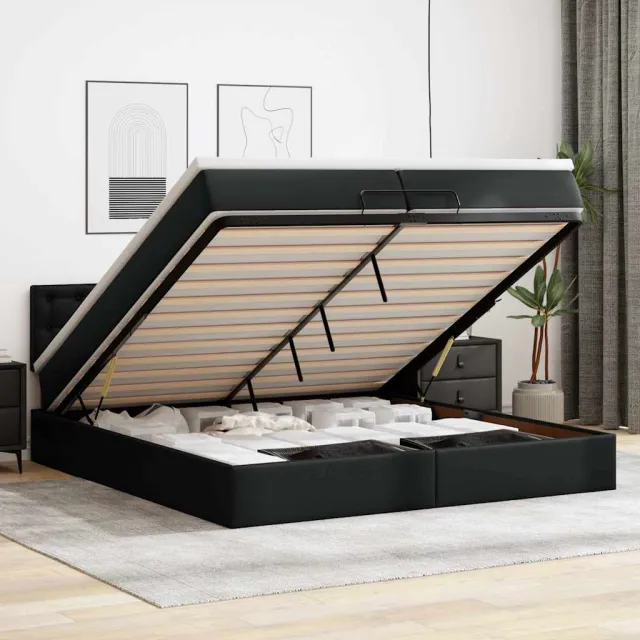 vidaXL Ottoman bed met matrassen 200x200cm kunstleer zwart