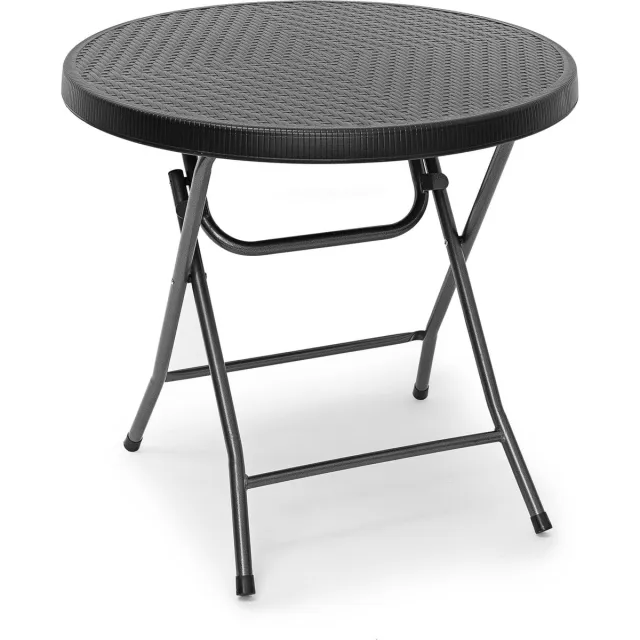 Relaxdays Tuintafel - 74 x 80 x 80 cm - inklapbaar - kunststof - metaal - rond - zwart