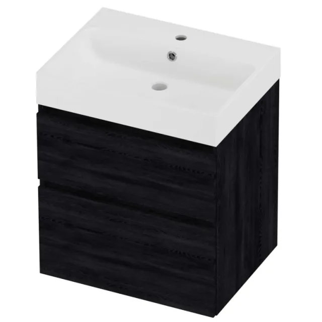 Proline Podium Badmeubelset Polystone Loft 1 Kraangat Asymmetrisch 60x46x70 cm Mat White Black Oak Eiken