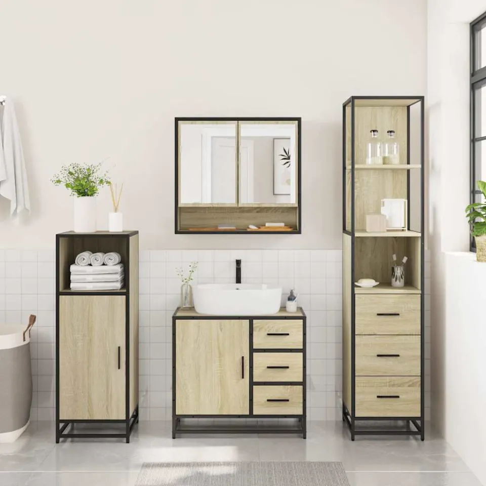 vidaXL 3-delige Badkamermeubelset bewerkt hout sonoma eikenkleurig, foto 4