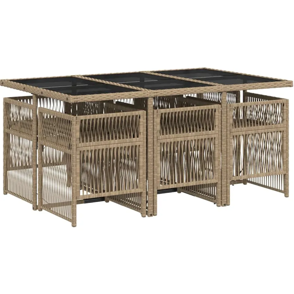 vidaXL 7-delige Tuinset met kussens poly rattan gemengd beige, foto 4
