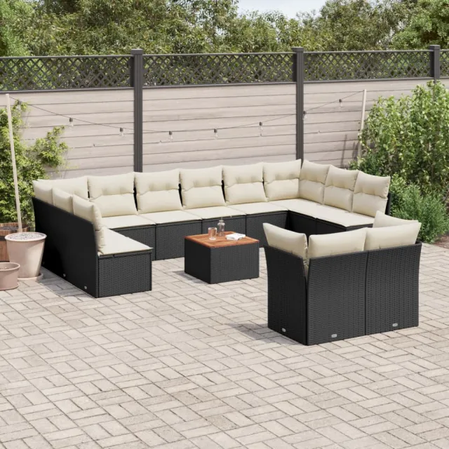 vidaXL 13-delige Loungeset met kussens poly rattan zwart, foto 2
