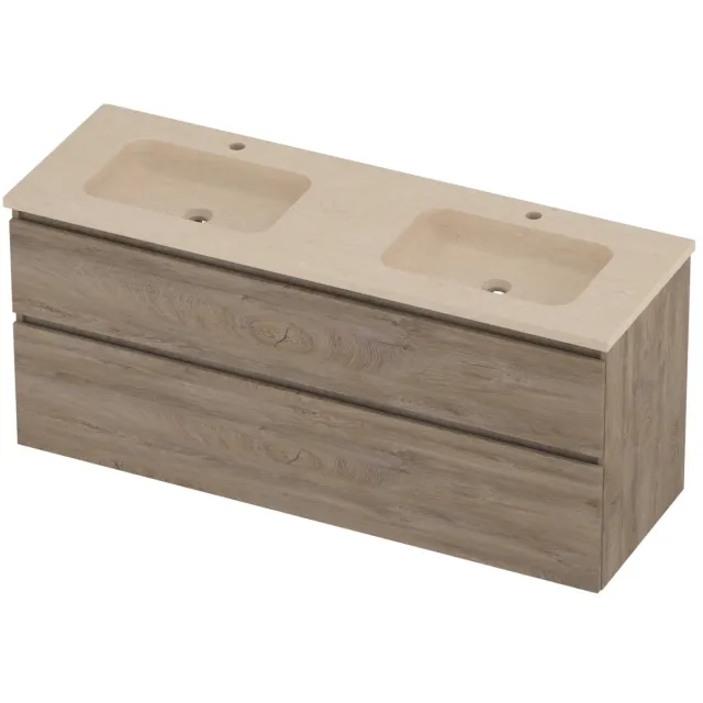 Proline Rollo Badmeubelset Hardsteen Elegant Dubbel 140x46x62 cm Sand Stone Raw Oak Eiken