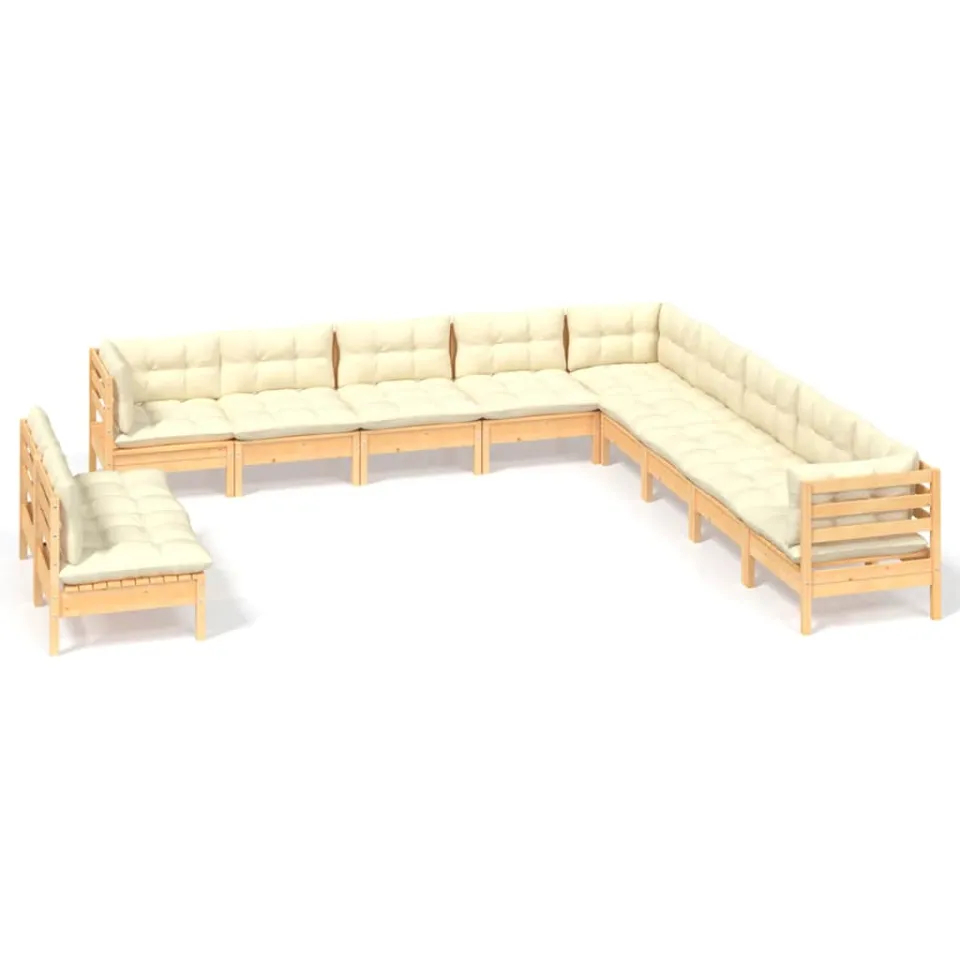vidaXL 11-delige Loungeset met crèmekleurige kussens grenenhout, foto 3