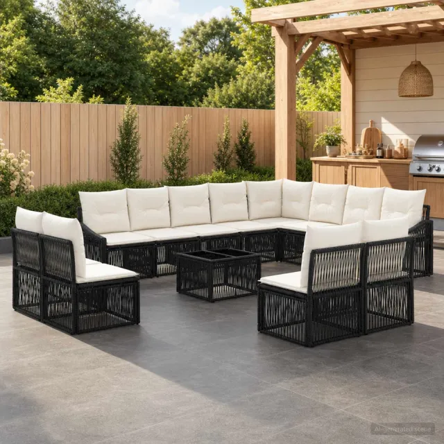 vidaXL Tuinbankenset 13 st Zwart poly rattan, foto 2