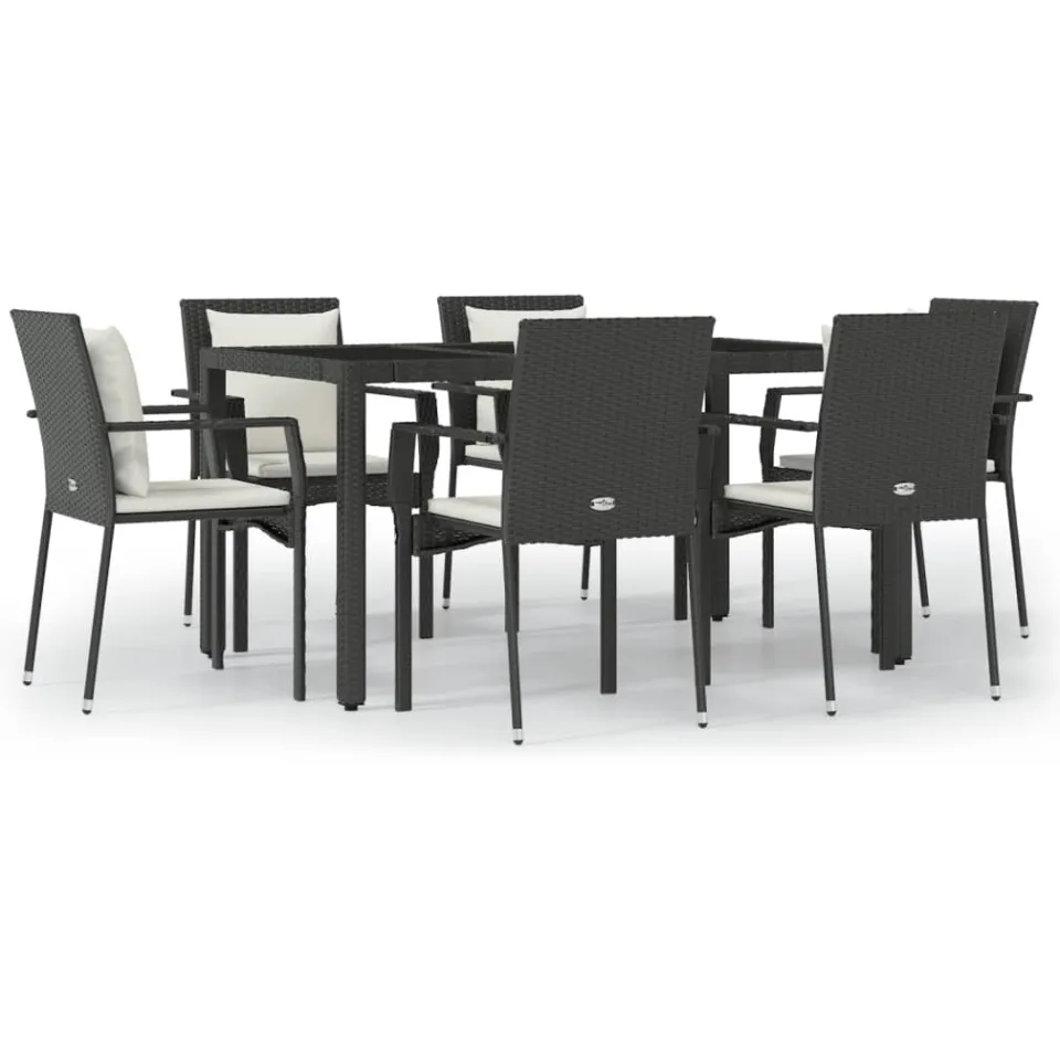 vidaXL 7-delige Tuinset met kussens poly rattan zwart