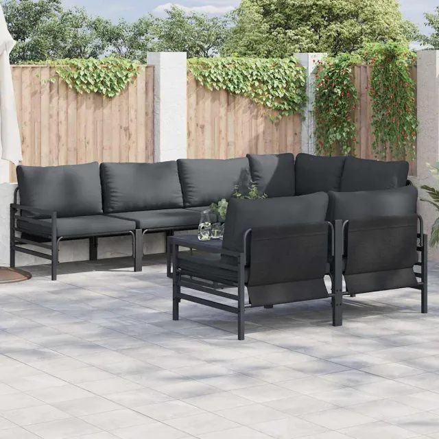 vidaXL Tuinbankenset 7 st Zwart Staal, foto 2