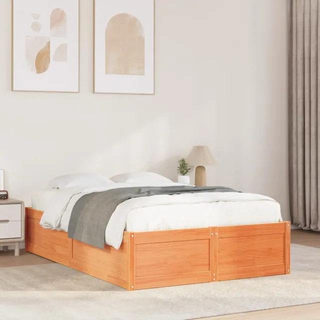 vidaXL Bedframe zonder matras massief grenenhout wasbruin 120x190 cm bruin