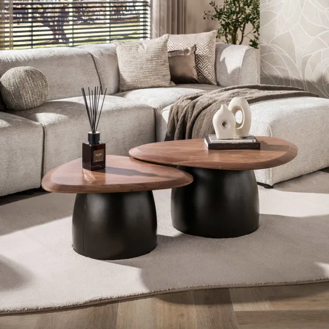 Giga Living Giga Meubel Salontafel Melta Bruin – Massief Acaciahout – Set van 2