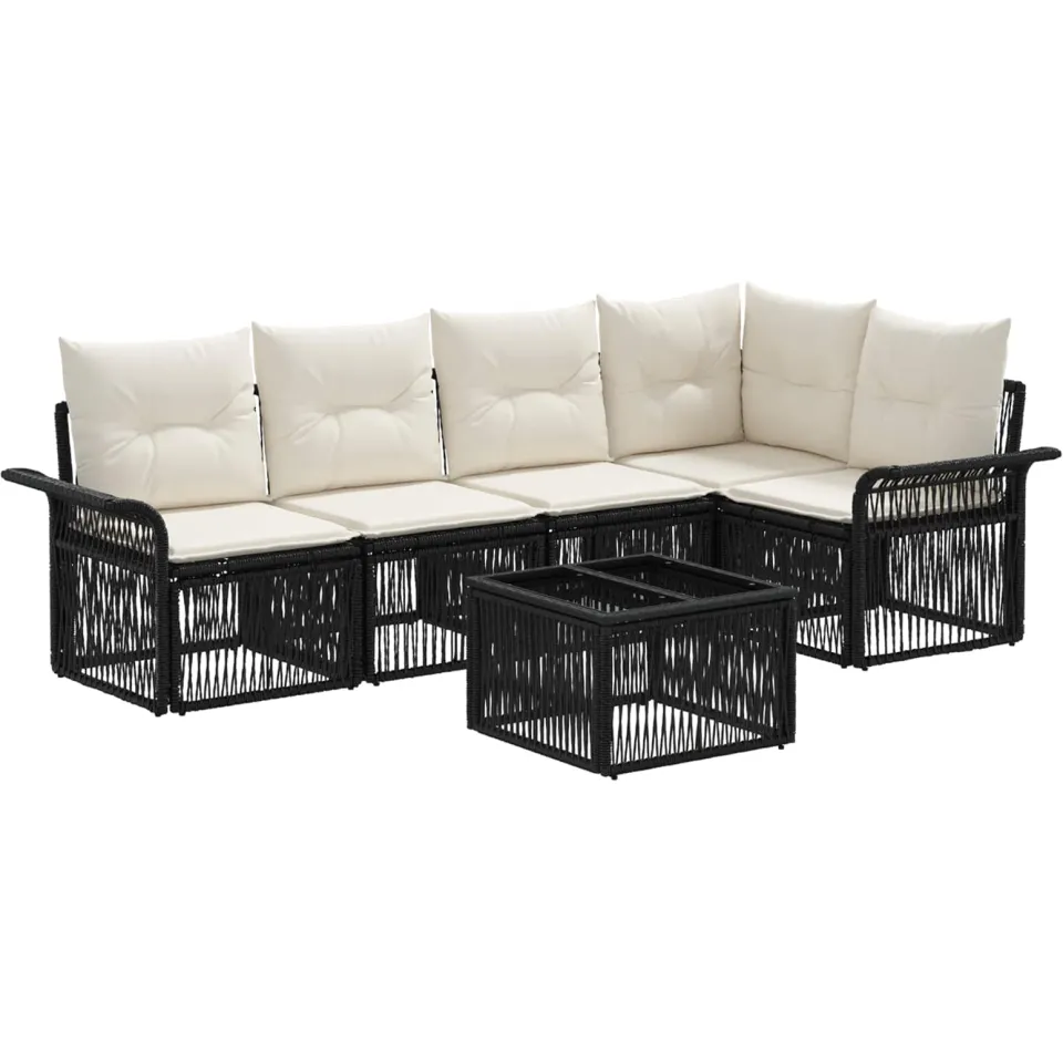 vidaXL Tuinbankenset 6 st 5-zits Zwart poly rattan, foto 3