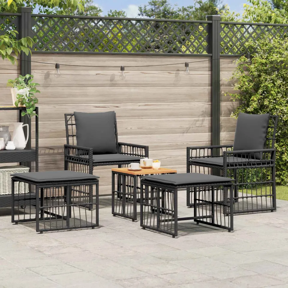 vidaXL Buitenmeubelset 5 st Zwart en Donkergrijs Staal en Poly Rattan, foto 3