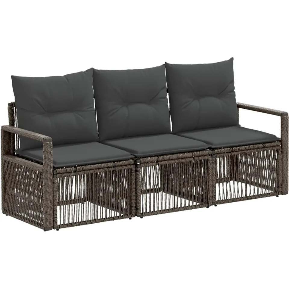 vidaXL Tuinbankenset 3 st 3-zits Grijs poly rattan, foto 3