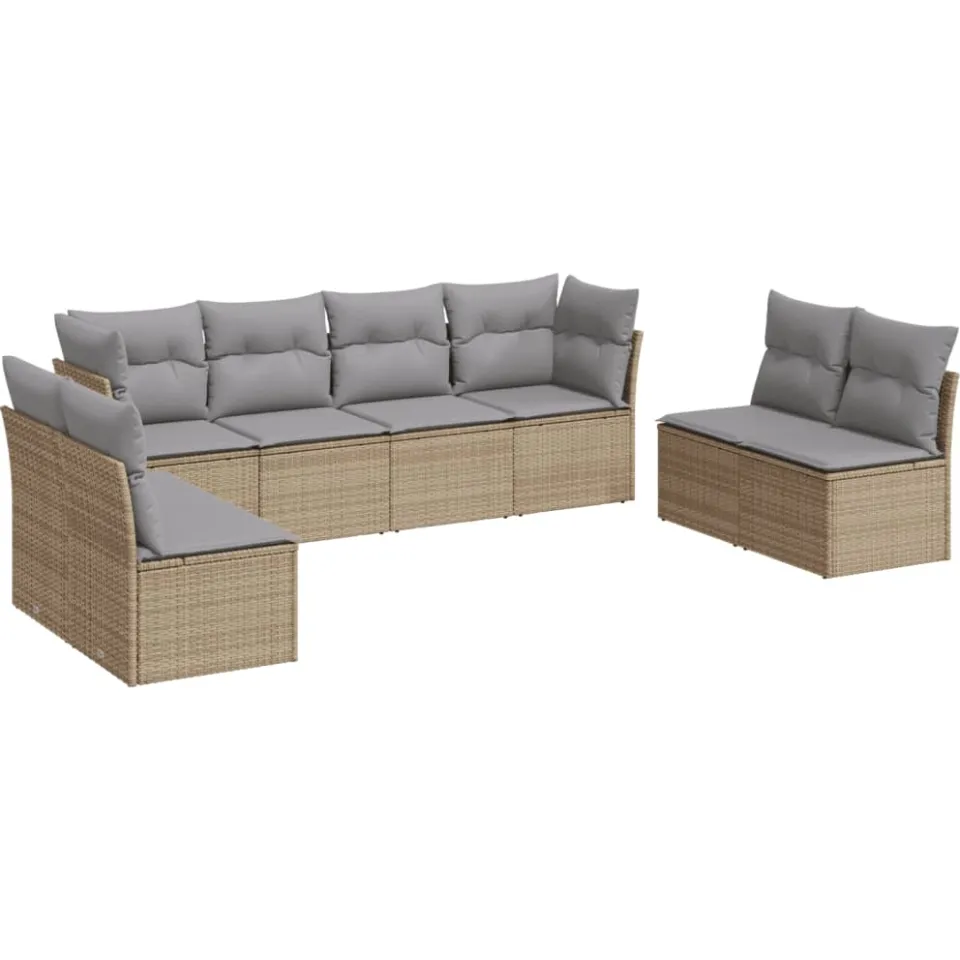 vidaXL 8-delige Loungeset met kussens poly rattan beige, foto 3