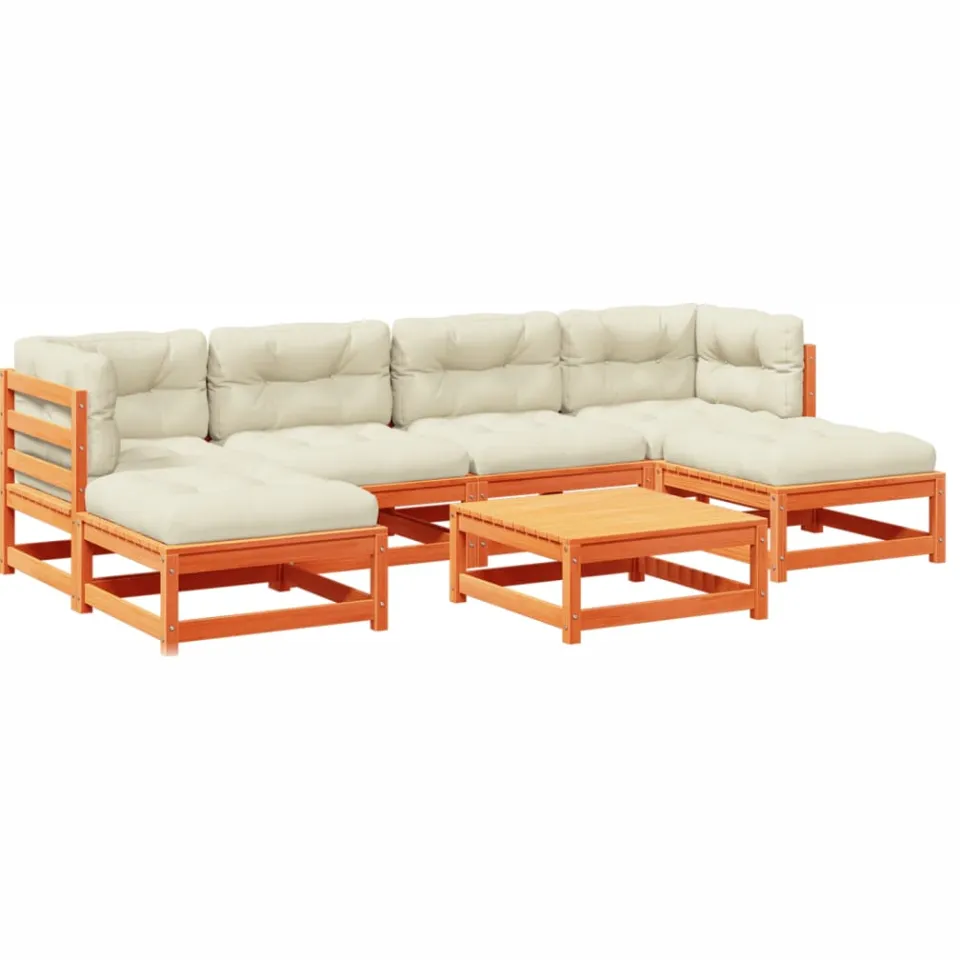 vidaXL 7-delige Loungeset met kussens massief grenenhout wasbruin bruin
