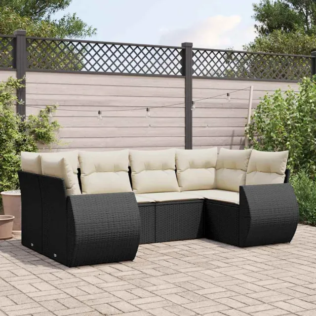 vidaXL 6-delige Loungeset met kussens poly rattan zwart, foto 2