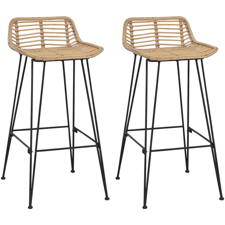 vidaXL Barkruk 2 st Naturel 44 x 45 x 76 cm Rattan en staal Bruin