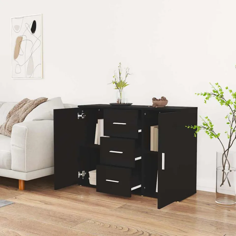 vidaXL Dressoir 91x29,5x65 cm bewerkt hout zwart, foto 3