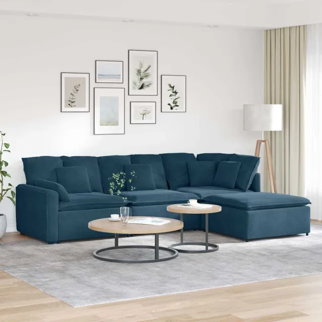 vidaXL Modulaire bank met voetenbank en kussens fluweel blauw
