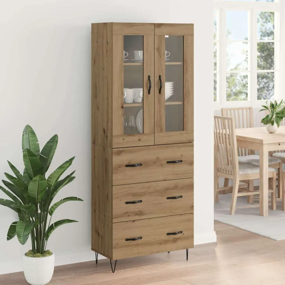 vidaXL Hoge kast Artisan Eiken 69,5 x 34 x 90 cm Bewerkt hout, foto 3