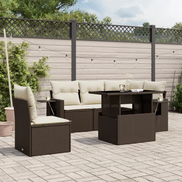 vidaXL 6-delige Loungeset met kussens poly rattan bruin, foto 2