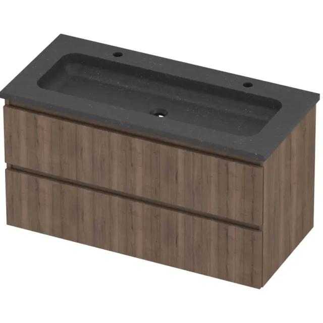 Proline Rollo Badmeubelset Hardsteen Elegant 2 Kraangaten 100x46x54 cm Blue Stone Terra Oak Eiken