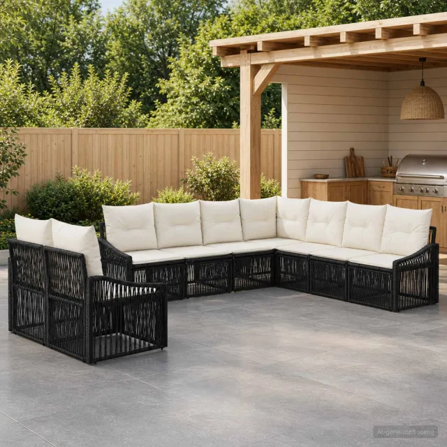 vidaXL Tuinbankenset 9 st 9-zits Zwart poly rattan, foto 2