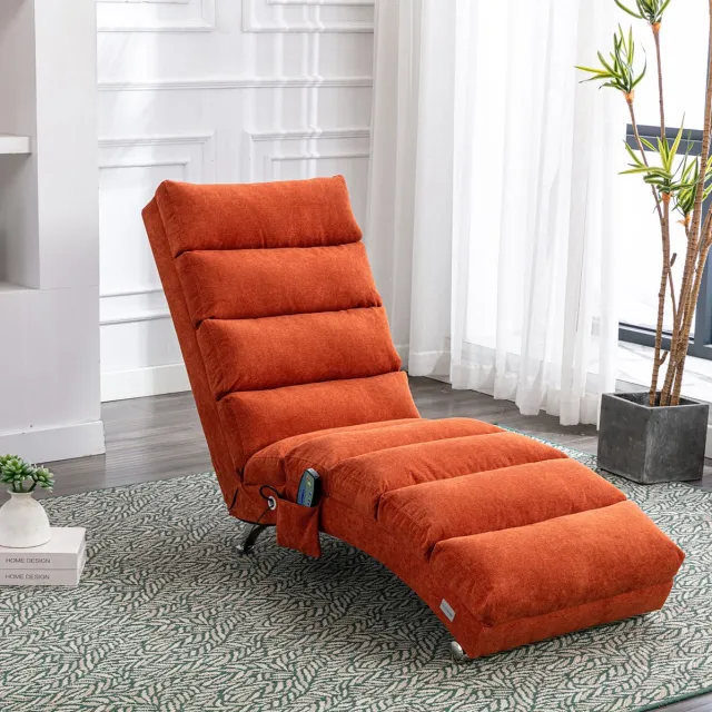 DESMIU Chaise Longue 148 x 55 x 84 Cm - Zachte Vibratiefunctie En Zijvak - Voor Woonkamer Slaapkamer En Kantoor - Linnen Oranje