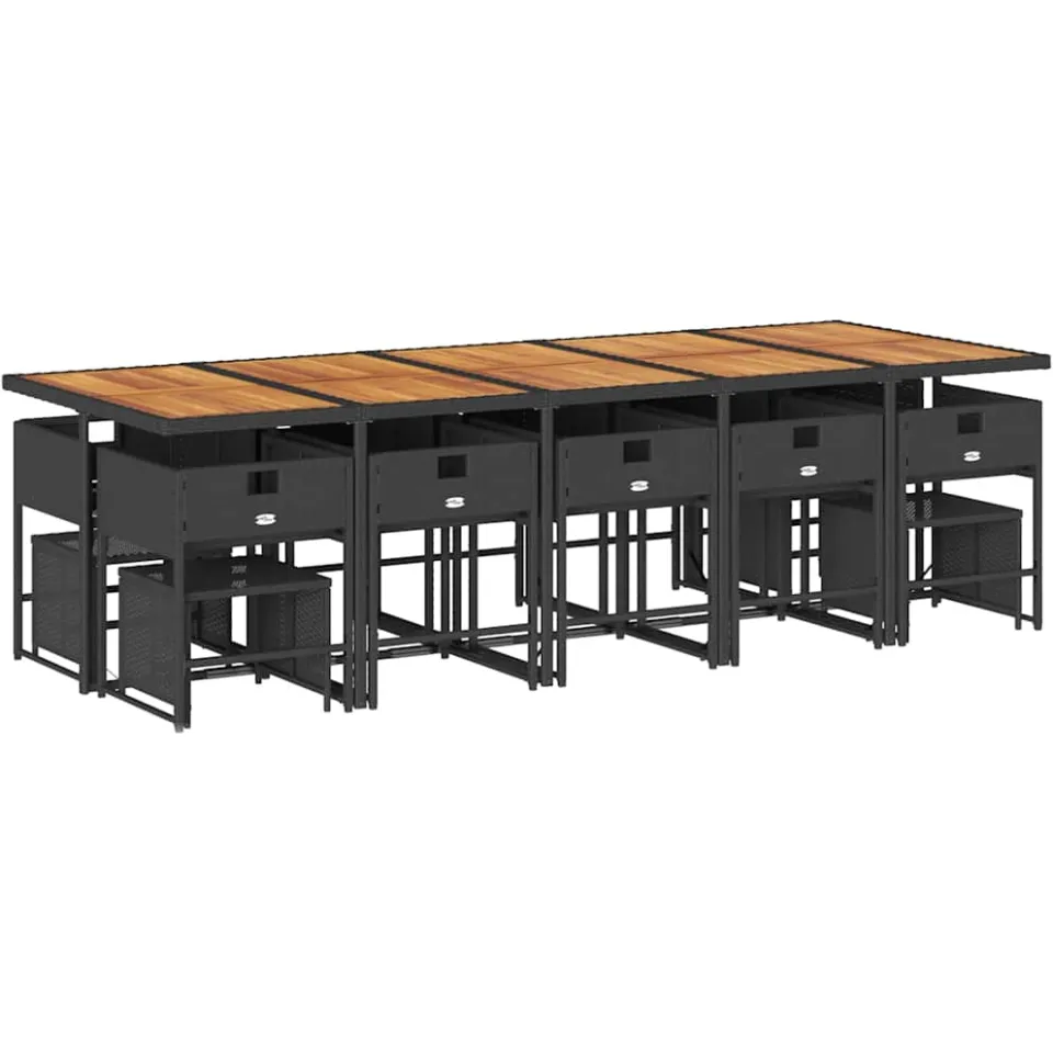 vidaXL 15-delige Tuinset met kussens poly rattan zwart