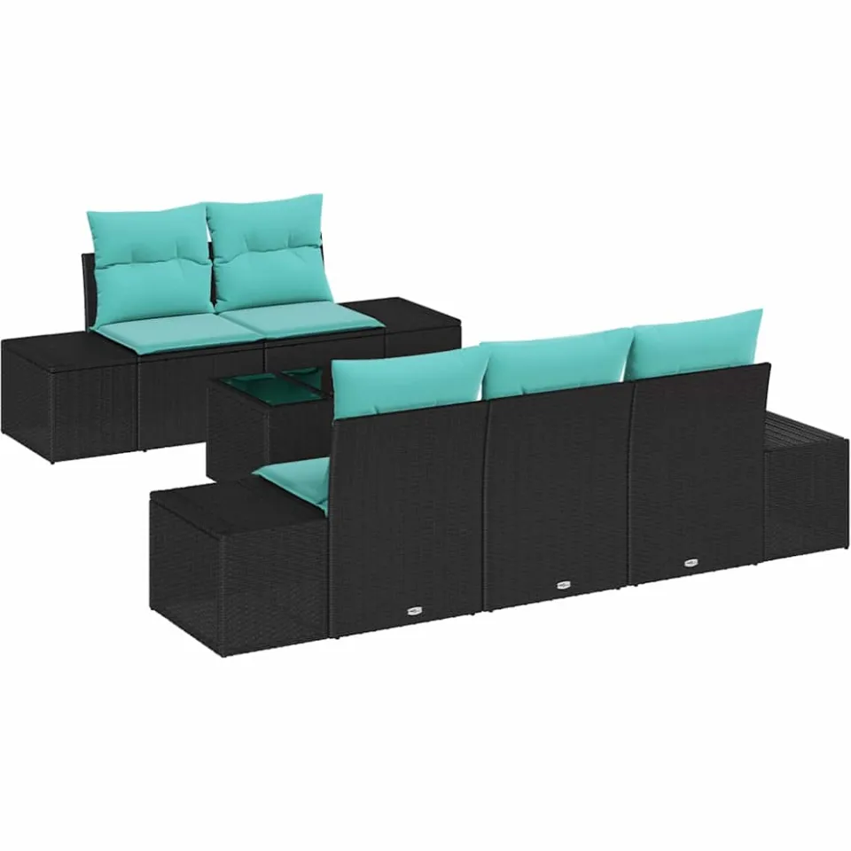 vidaXL Tuin Sofa Set 6 st Zwart en Turquoise poly rattan, foto 4