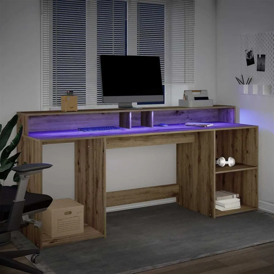 vidaXL Desk Artisanaal eiken 200 x 55 x 91 cm Engineered Wood, foto 4