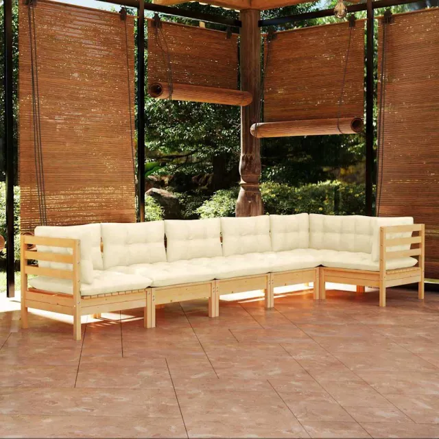 vidaXL 6-delige Loungeset met crèmekleurige kussens grenenhout, foto 2