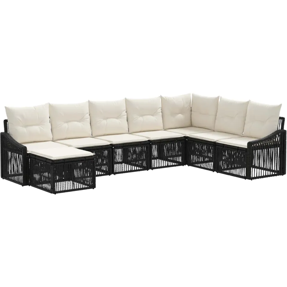 vidaXL Tuinbankenset 8 st 8-zits Zwart poly rattan