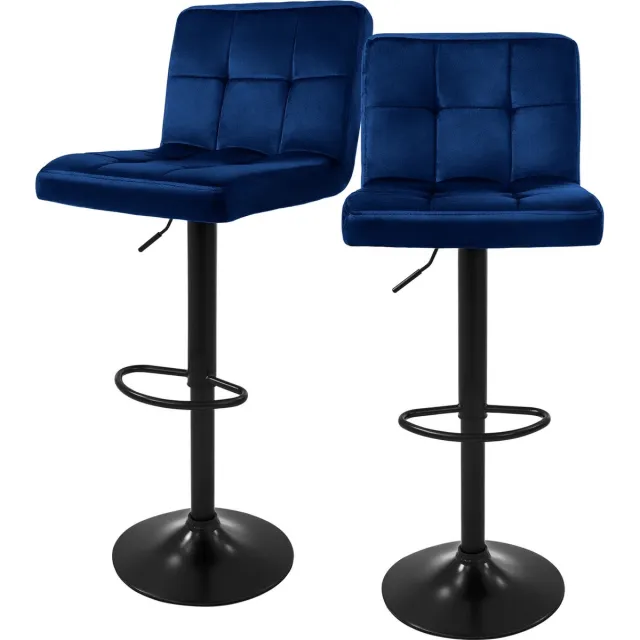 ml-design barkruk set van 2, fluwelen bekleding, blauw, met rugleuning en voetensteun, barkruk in hoogte verstelbaar 63-83cm, 360° draaibaar, bistro kruk draaibare barkruk barstoelen