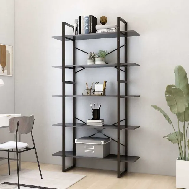 vidaXL Boekenkast met 5 schappen 100x30x175 cm bewerkt hout grijs, foto 2
