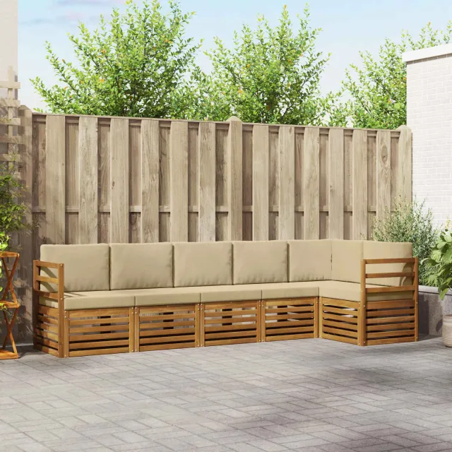 vidaXL Buiten bankenset 6 st 6-zits Natuurlijk en Beige