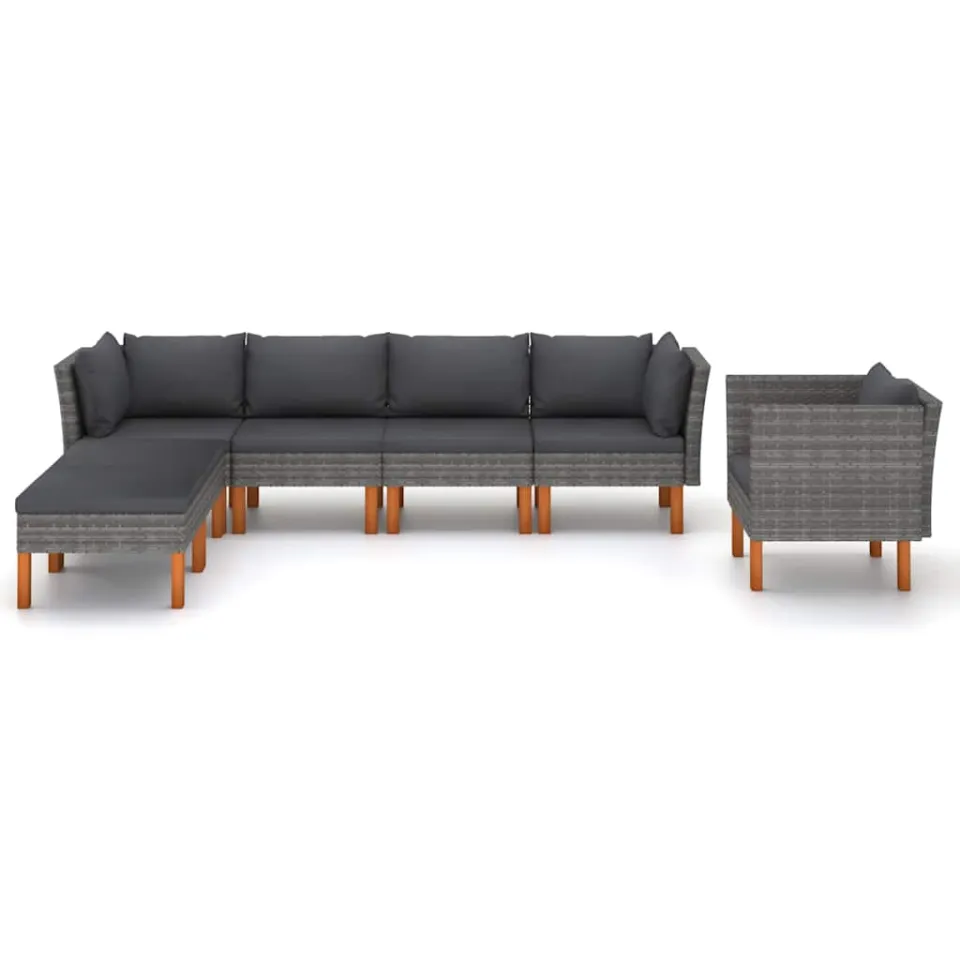 vidaXL 7-delige Loungeset poly rattan en eucalyptushout grijs, foto 3