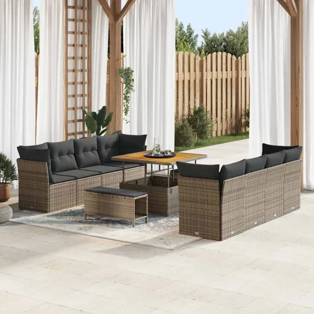 vidaXL Tuinbankenset 11 st Grijs poly rattan