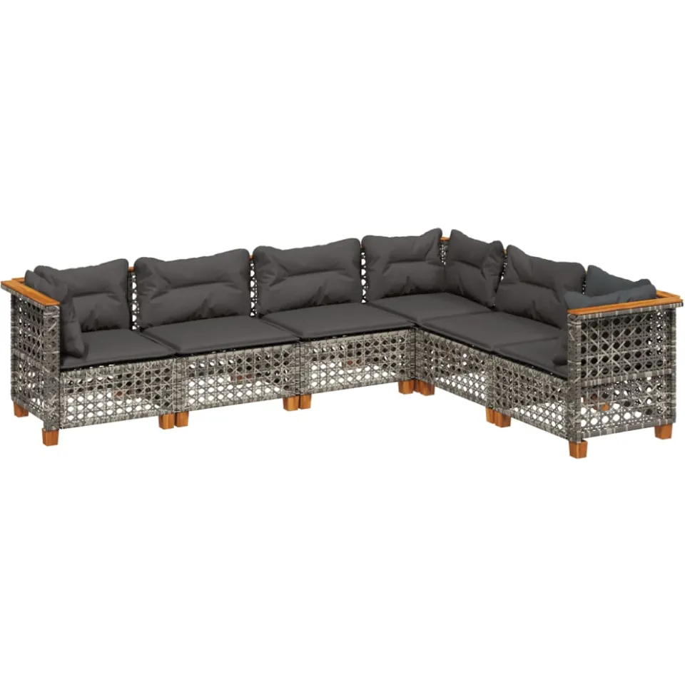 vidaXL 6-delige Loungeset met kussens poly rattan grijs, foto 3