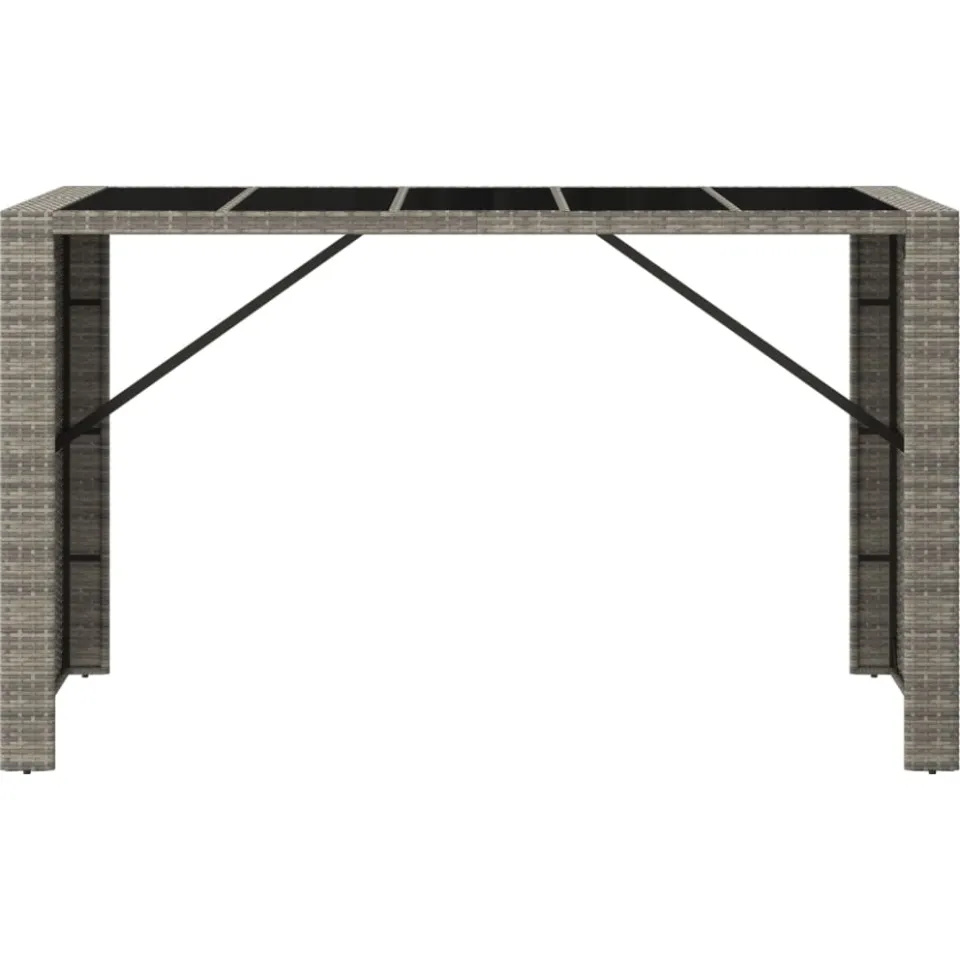 vidaXL Bartafel met glazen blad 185x80x110 cm poly rattan grijs, foto 2