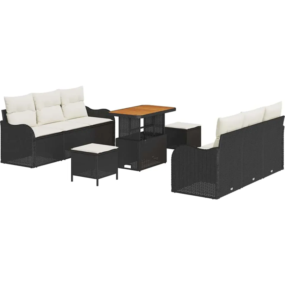vidaXL Tuinbankenset 9 st Zwart poly rattan, foto 3