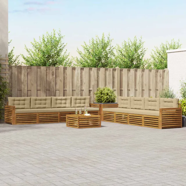 vidaXL Buiten bankenset 9 st 8-zits Natuurlijk en Beige