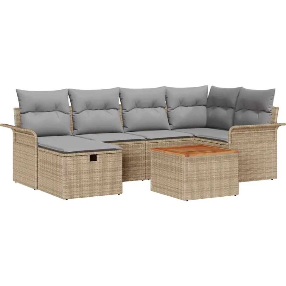 vidaXL Tuinbankenset 7 st Beige poly rattan