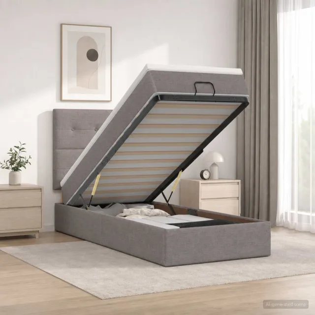 vidaXL Ottoman bed met matras met hoofdeinde Taupe 100 x 200 cm Stof