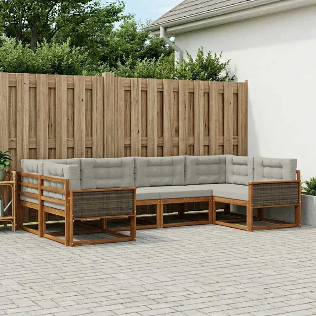 vidaXL Buiten bankenset 6 st 6-zits Naturel en lichtgrijs