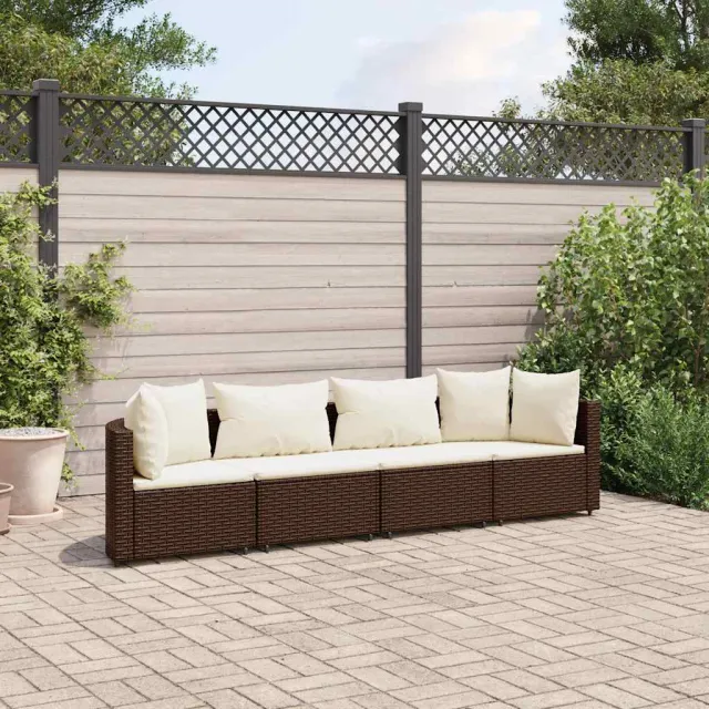 vidaXL 4-delige Loungeset met kussens poly rattan bruin, foto 2