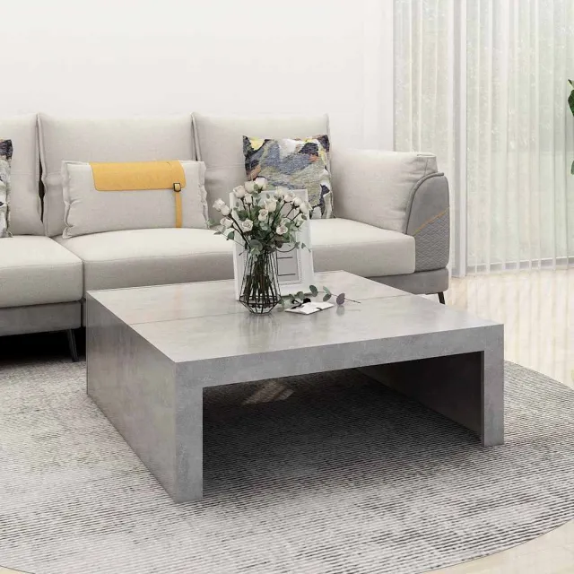 vidaXL Salontafel 100x100x35 cm bewerkt hout betongrijs grijs, foto 2