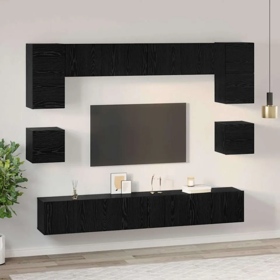 vidaXL Tv-meubelset 8 st 100 x 30 x 30 cm Zwart Eiken, foto 4