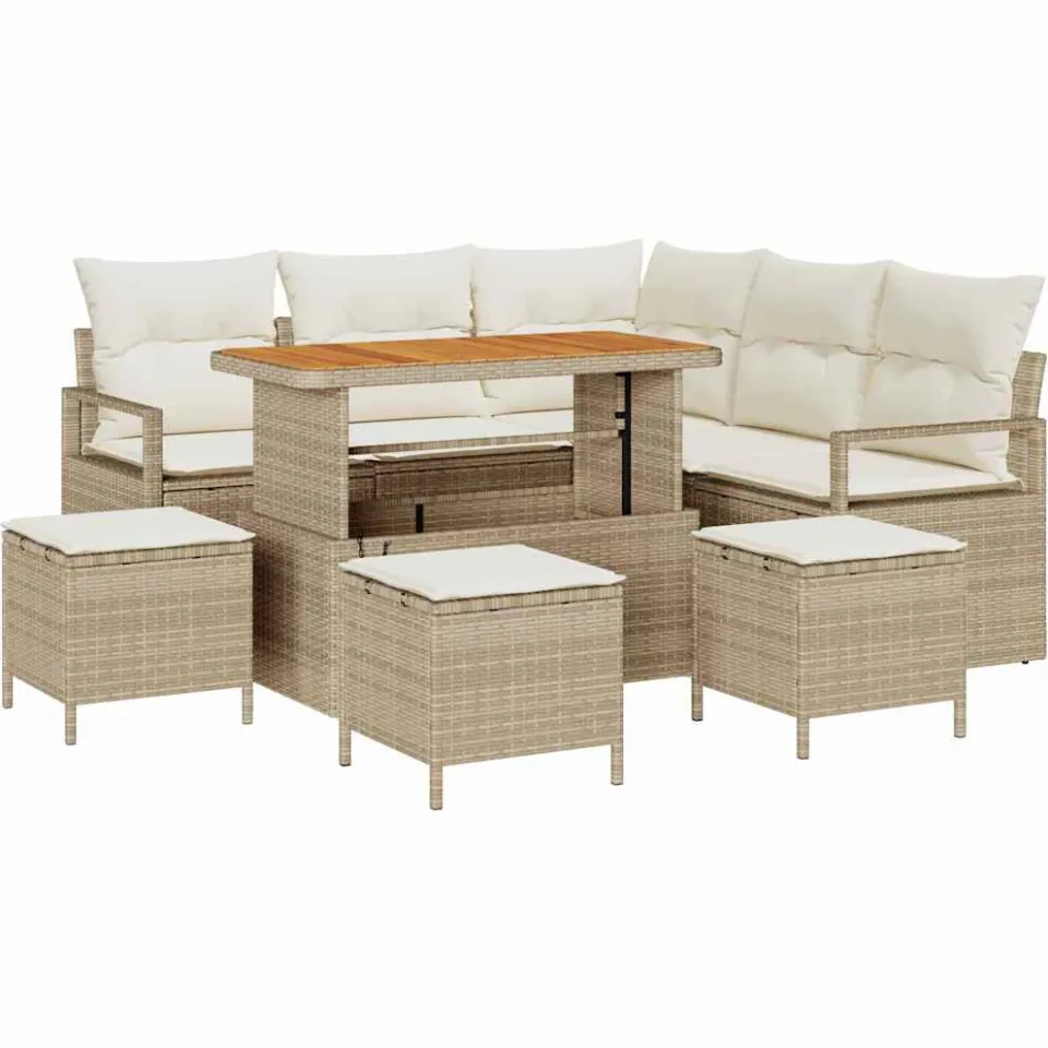 vidaXL Tuinbankenset 9 st Beige poly rattan